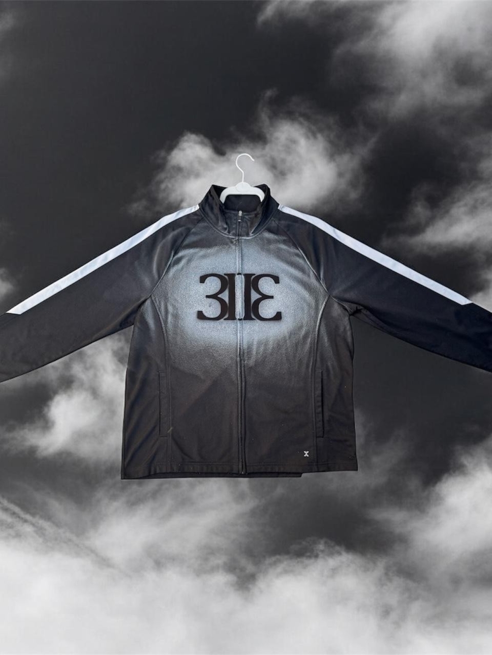 3IIƐ CEO JACKET black zip up sweater with white 323 spray paint logo design - XL